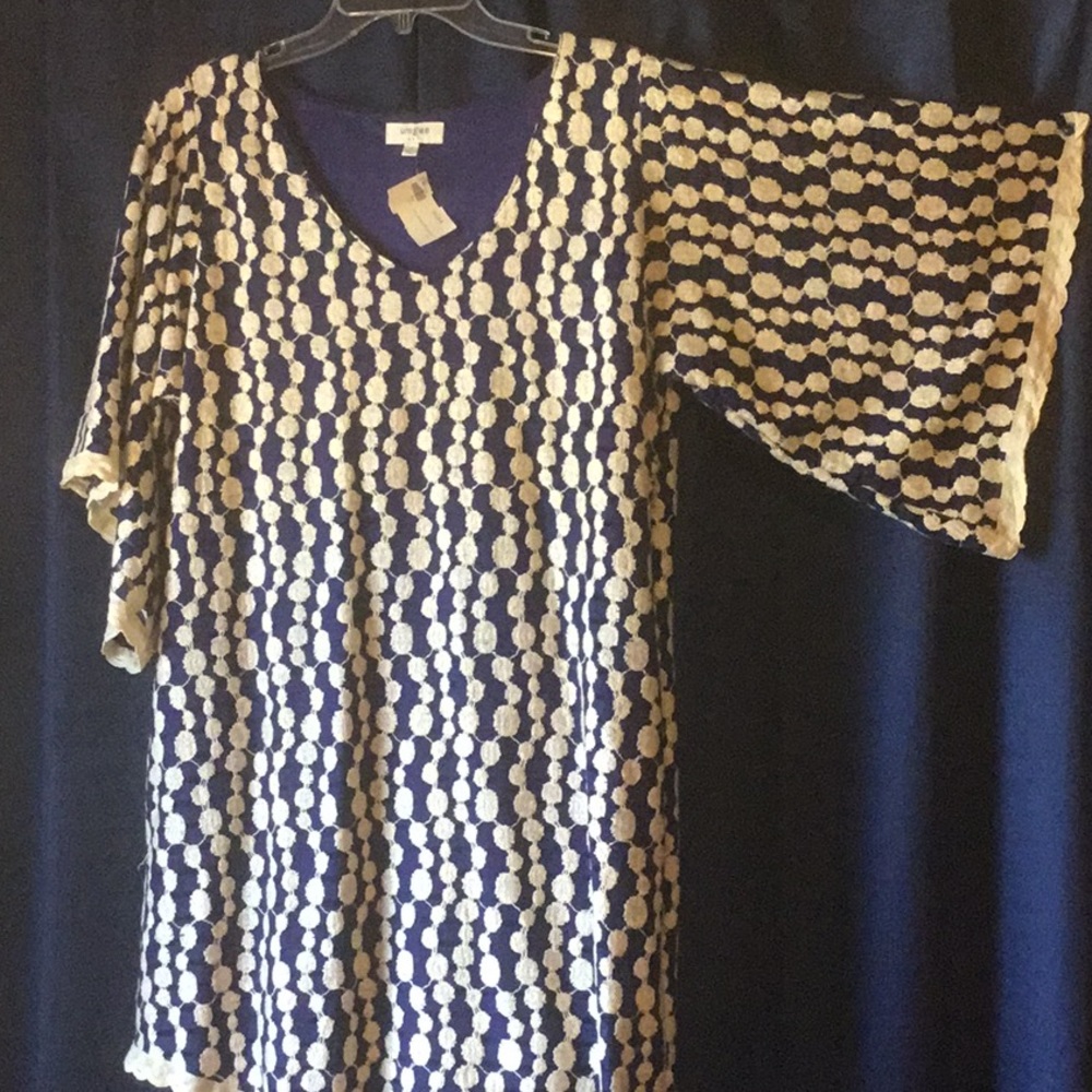 Knit Pleated blue and cream dress / tunic